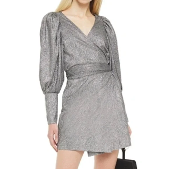 Rhode Frankie Gathered Lame Mini Wrap Dress - Picture 2 of 3